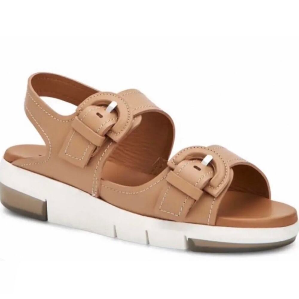 Aquatalia Sydni Nude Leather Flatform Wedge Sandals Size 10 - Picture 3 of 12